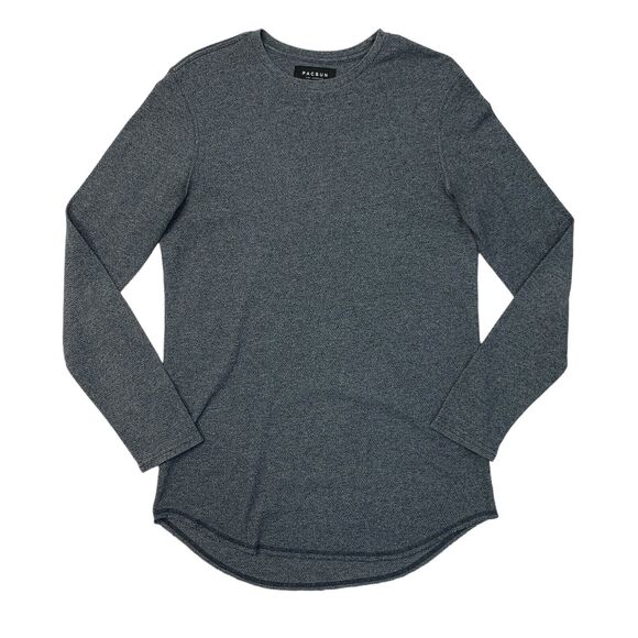 Pacsun T Shirt Men Small Blue Gray Drop Cut Scallop Fit Long Sleeve Cotton Blend - Picture 1 of 10